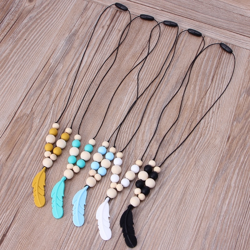 Baby Infant Silicone Feather Jewelry Teething Necklace Baby Nursing Chewing Toys 19QF